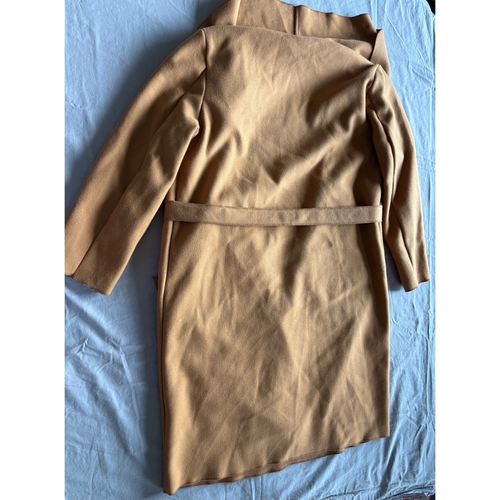 Shinestar Camel Brown Open Front Wrap Belted Coat Tan Shawl Collar Large - Picture 2 of 3